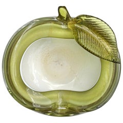Alfredo Barbini Murano Green Apple Gold Flecks Italian Art Glass Decorative Bowl