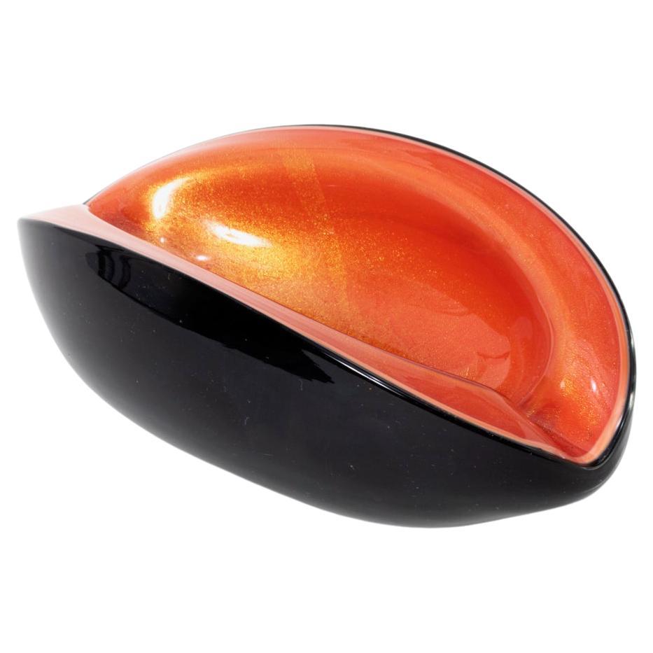 Alfredo Barbini Murano Orange & Black Sommerso Italian Art Glass Bowl