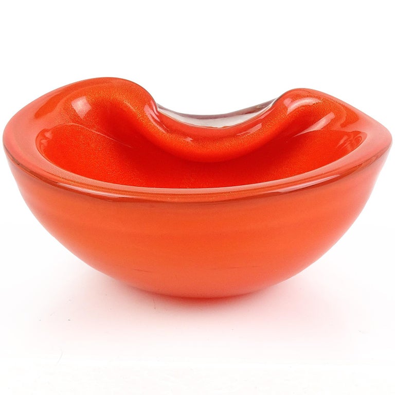 Alfredo Barbini Murano Orange Gold Fleck Italian Art Glass Midcentury Bowl Dish For Sale At 1stdibs