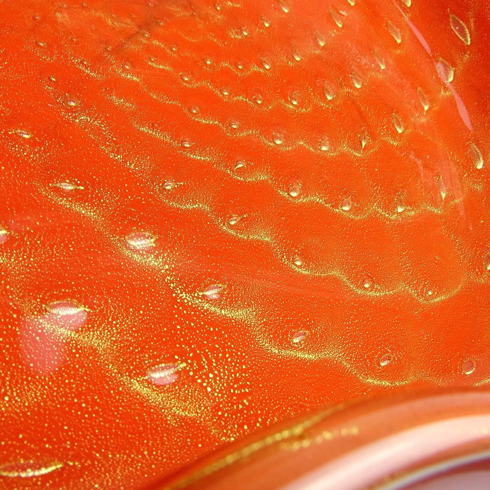 Hand-Crafted Alfredo Barbini Murano Orange Gold Flecks Italian Art Glass Centrepiece Bowl