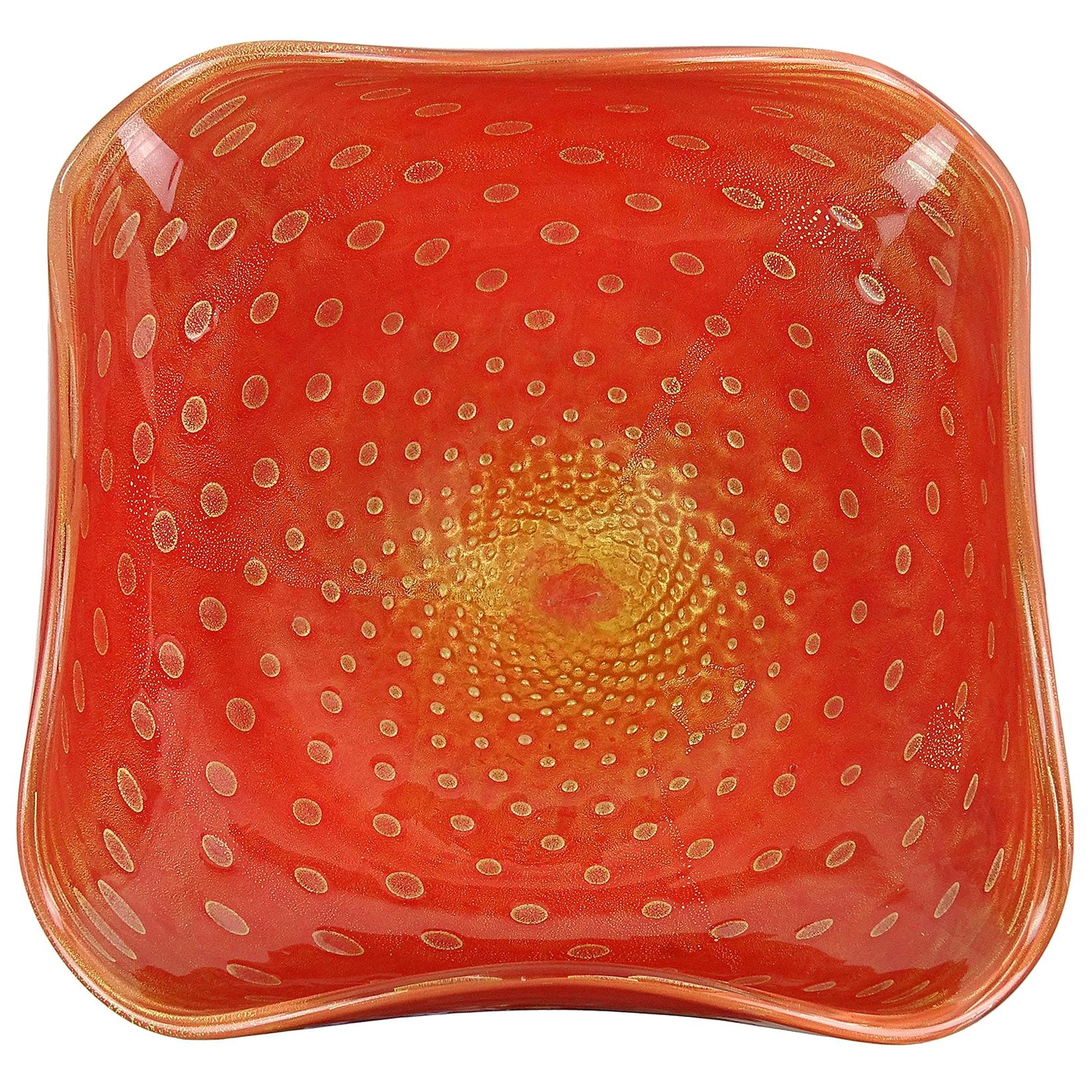 Alfredo Barbini Murano Orange Gold Flecks Italian Art Glass Centrepiece
