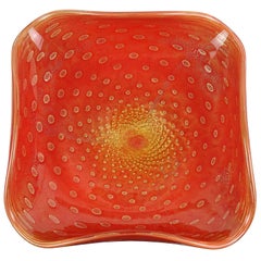 Alfredo Barbini Murano Orange Gold Flecks Italian Art Glass Centrepiece Bowl