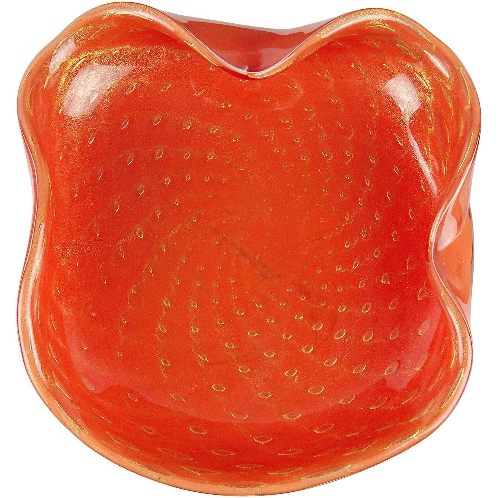Alfredo Barbini Murano Orange Gold Flecks Italian Art Glass Centrepiece Bowl