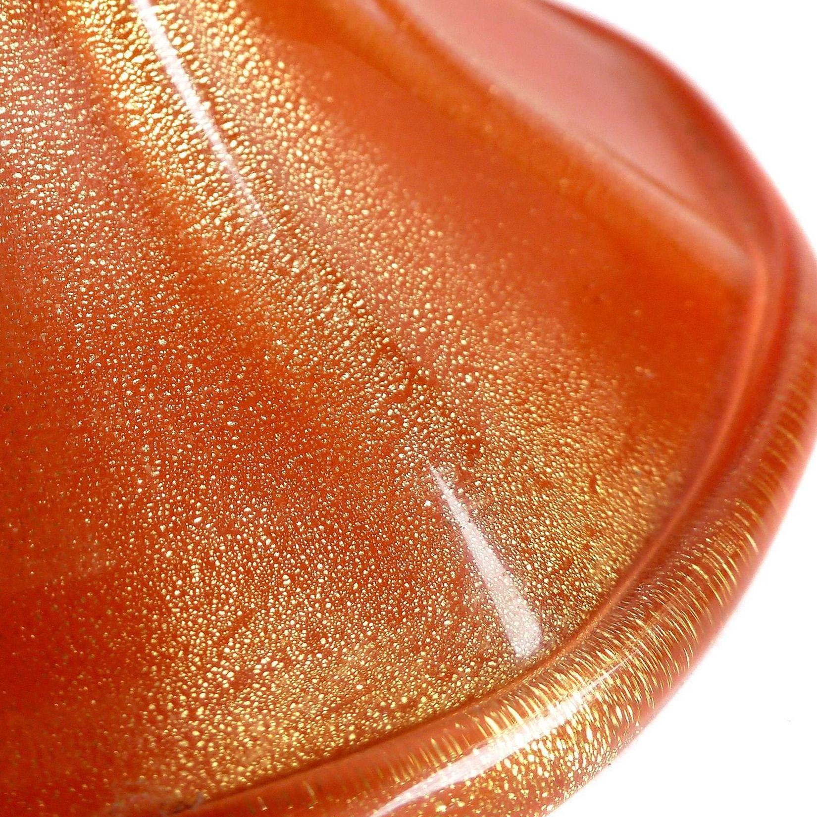 Hand-Crafted Alfredo Barbini Murano Orange Gold Flecks Italian Art Glass Ribbed Cookie Jar For Sale