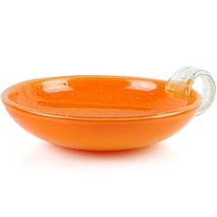 Alfredo Barbini Murano Orange Gold Leaf Italian Art Glass Decorative Dish Bowl