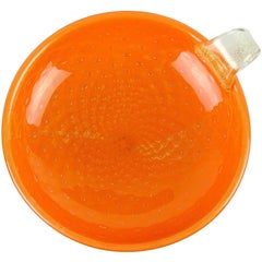 Alfredo Barbini Murano Orange Gold Leaf Italian Art Glass Decorative Dish Bowl