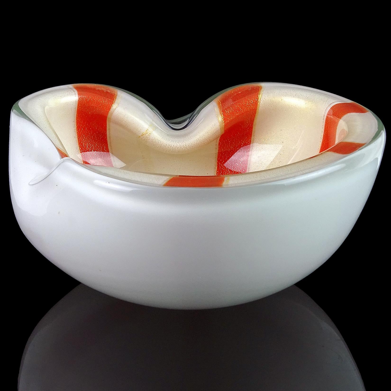 Alfredo Barbini Murano Orange White Gold Fleck Italian Art Glass Decorative Bowl In Good Condition In Kissimmee, FL