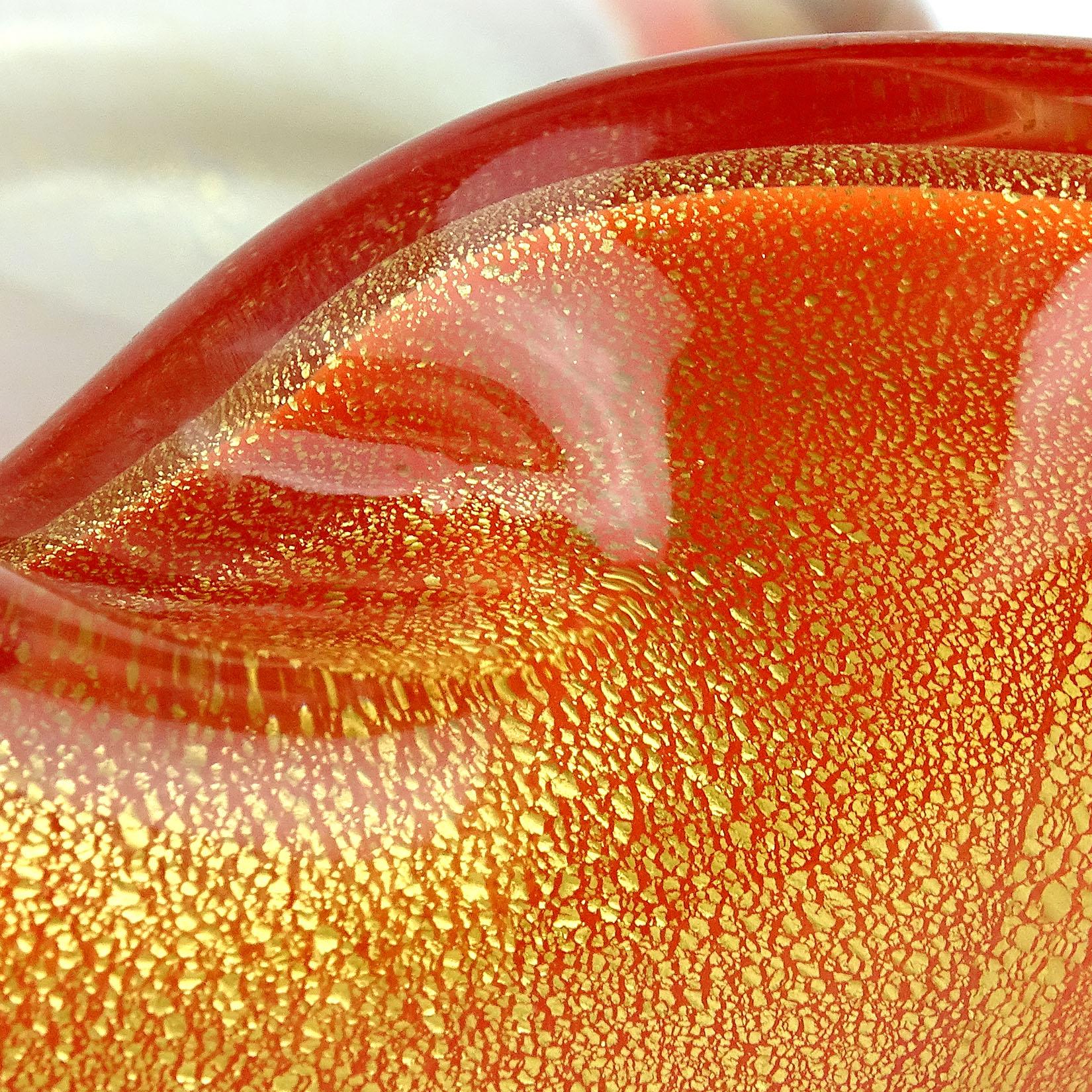 Alfredo Barbini Murano Orange White Gold Flecks Italian Art Glass Bowl Dish In Good Condition In Kissimmee, FL