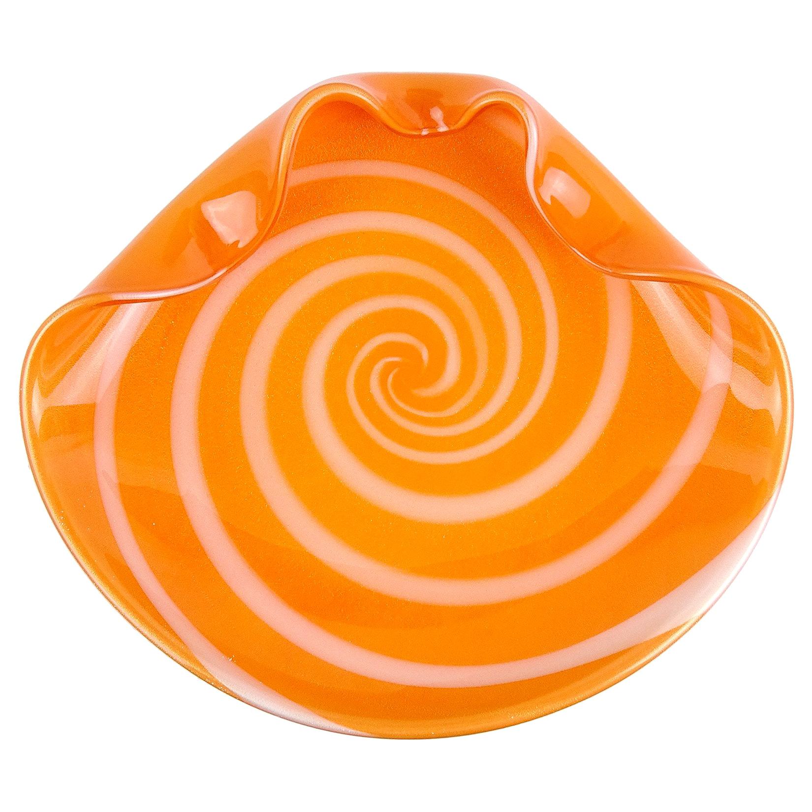 Alfredo Barbini Murano Orange White Gold Italian Art Glass Centerpiece Bowl
