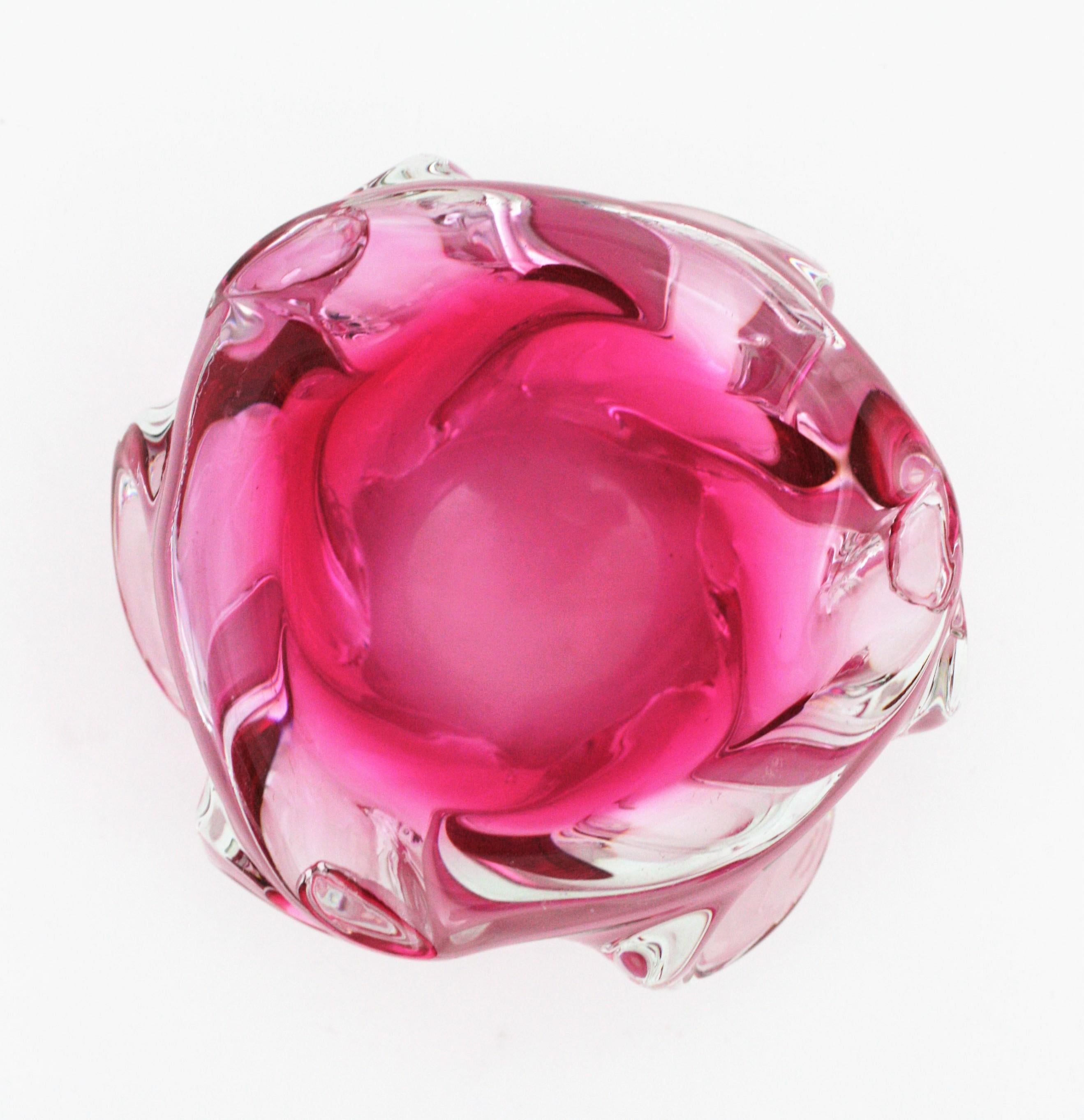 Alfredo Barbini Murano Sommerso Pink Clear Art Glass Bowl / Ashtray 2