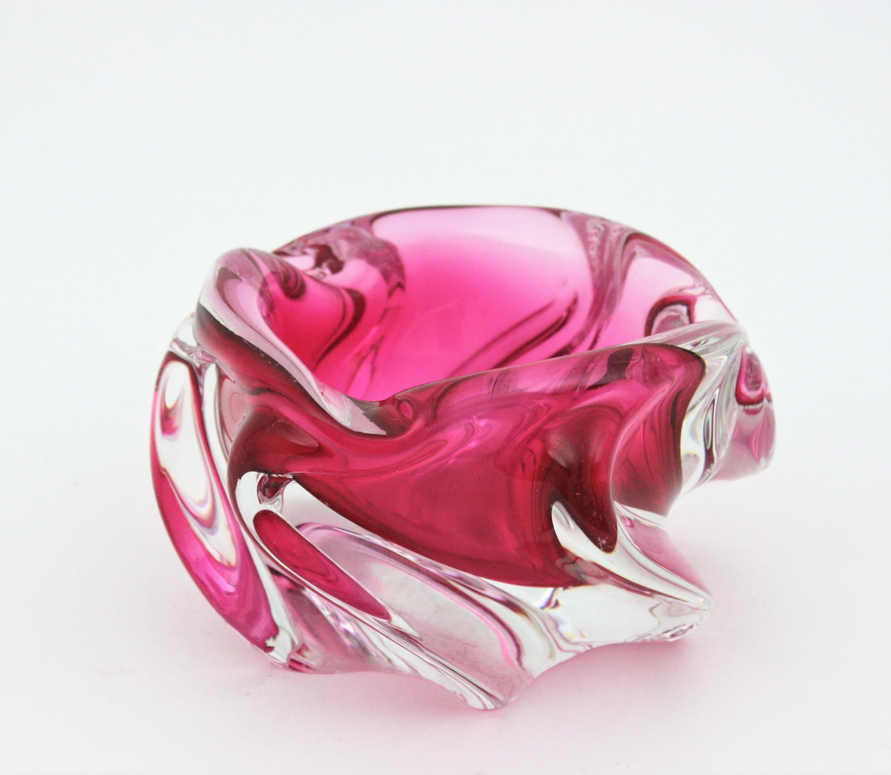 Alfredo Barbini Murano Sommerso Pink Clear Art Glass Bowl / Ashtray 3