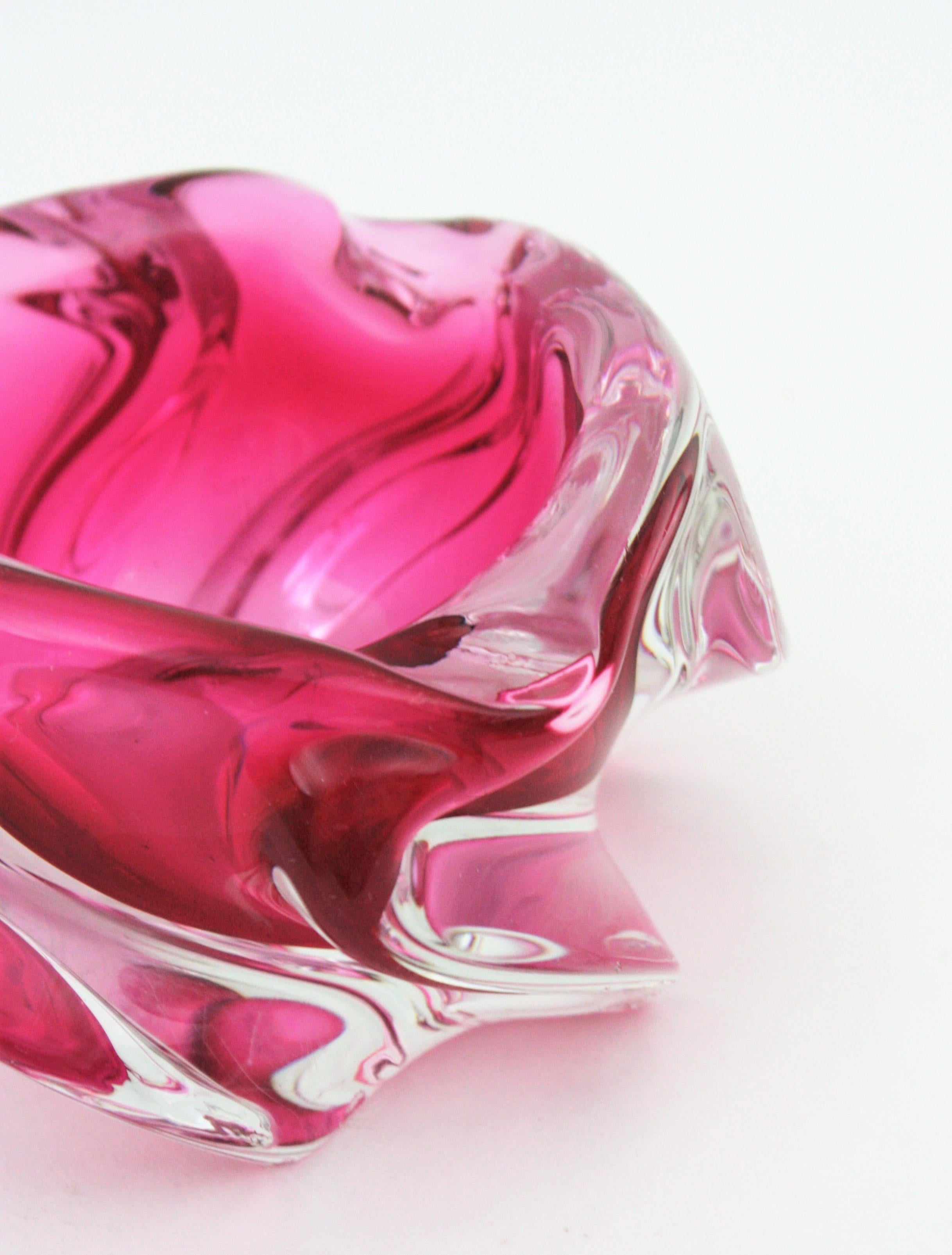 Alfredo Barbini Murano Sommerso Pink Clear Art Glass Bowl / Ashtray at