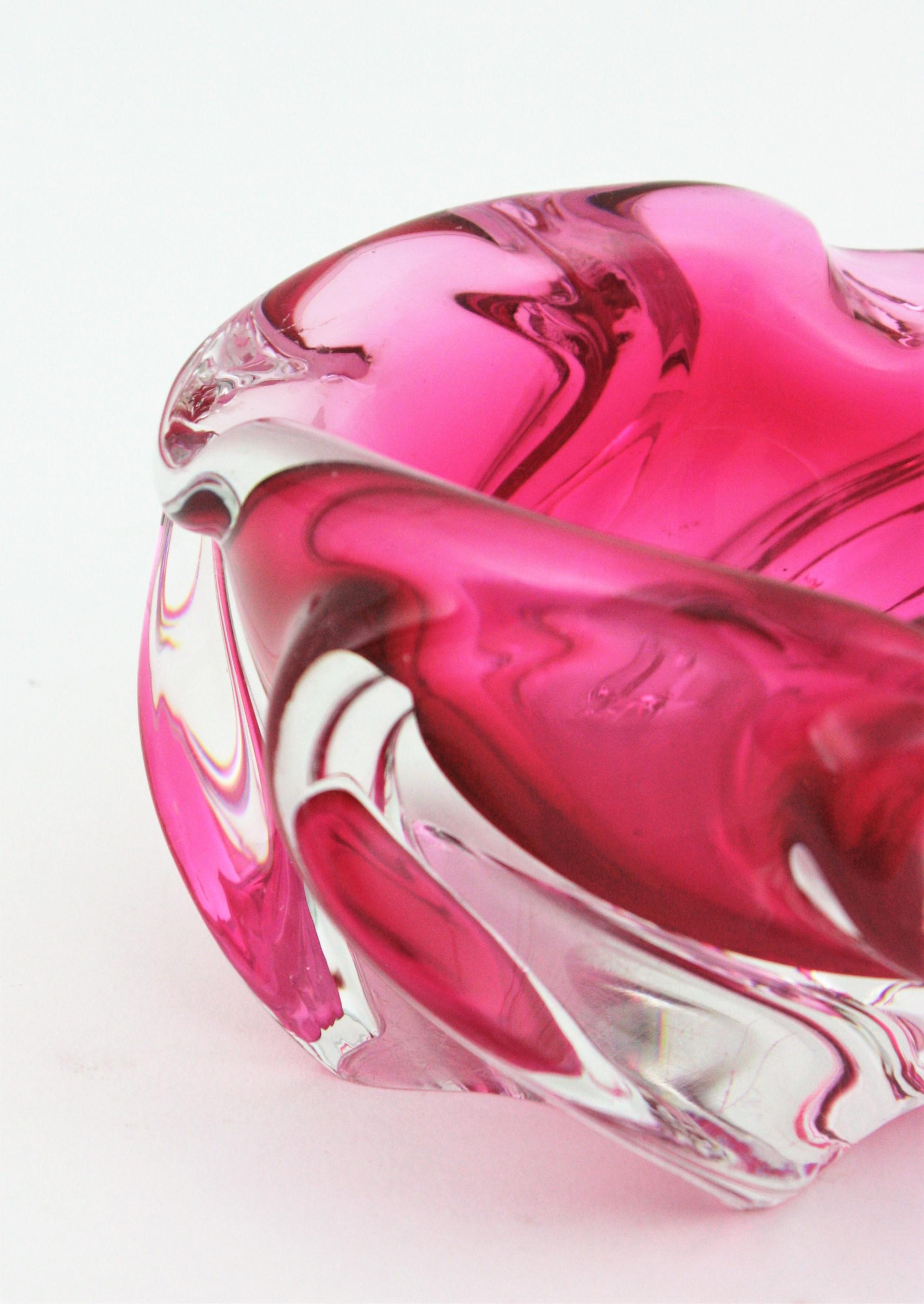 Alfredo Barbini Murano Sommerso Pink Clear Art Glass Bowl / Ashtray at