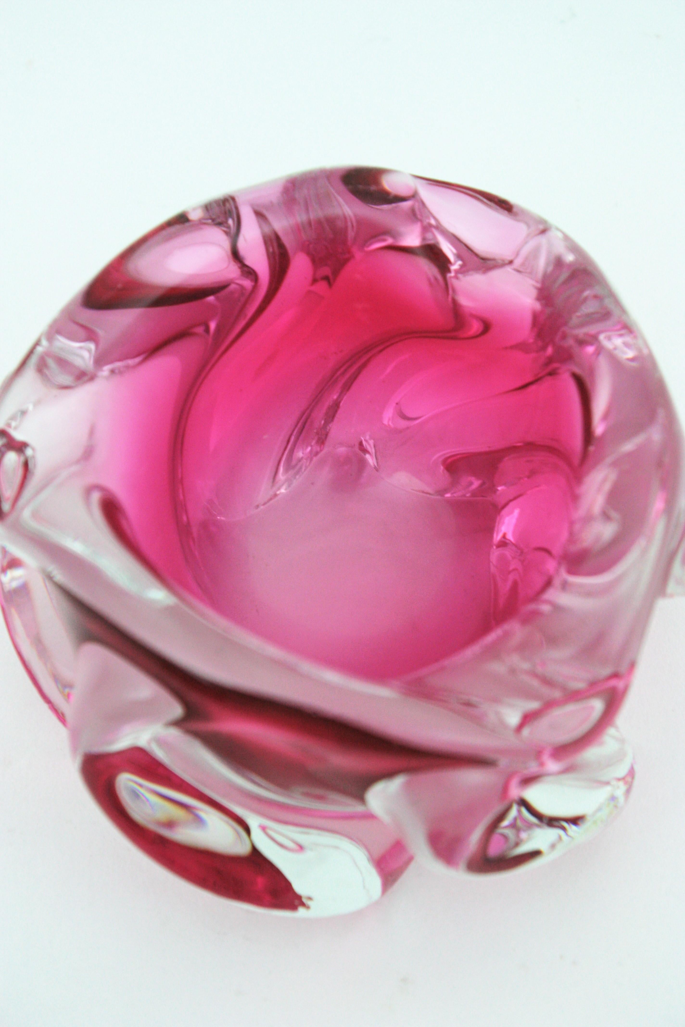 Alfredo Barbini Murano Sommerso Pink Clear Art Glass Bowl / Ashtray 6