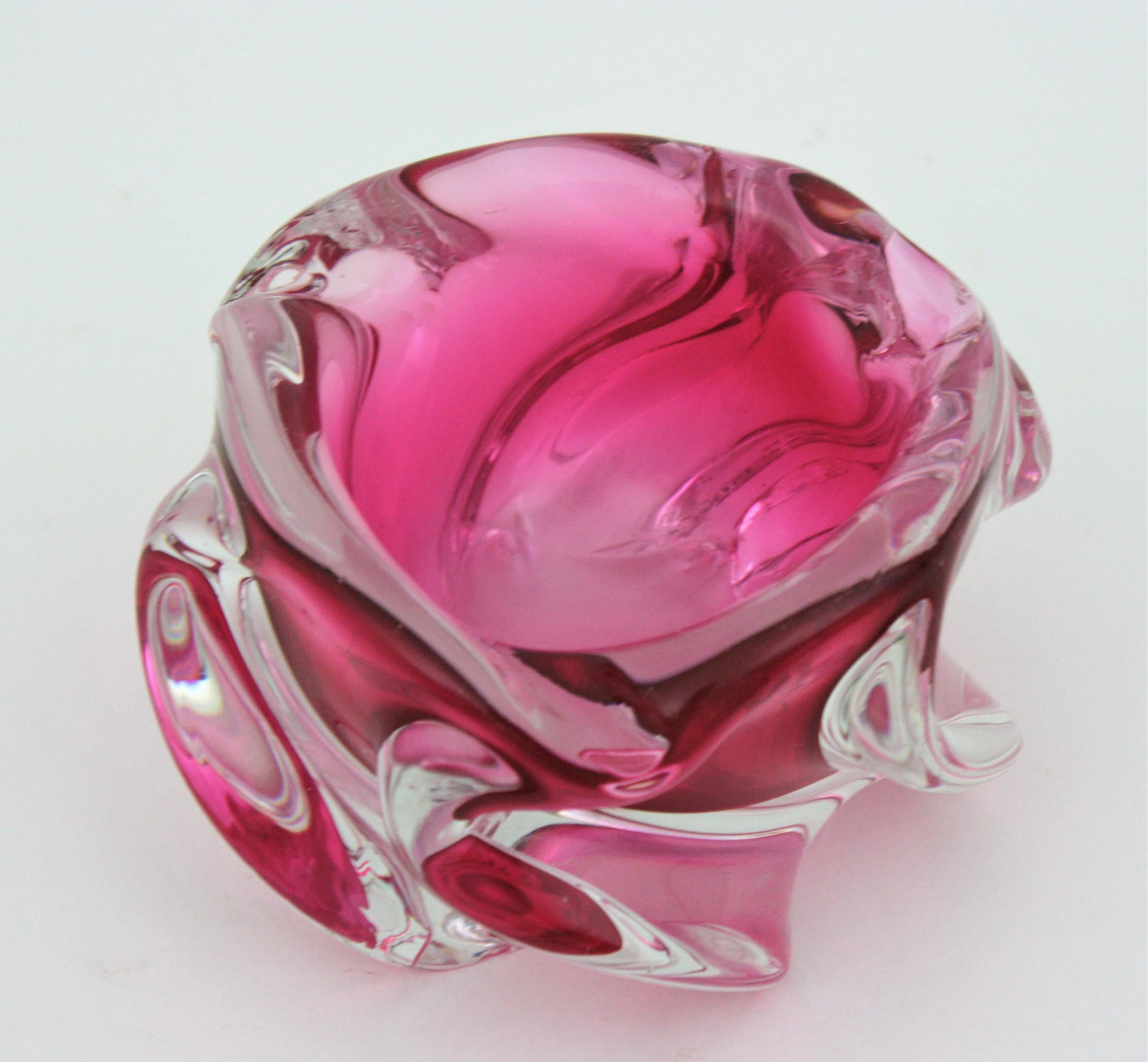 Alfredo Barbini Murano Sommerso Pink Clear Art Glass Bowl / Ashtray 7
