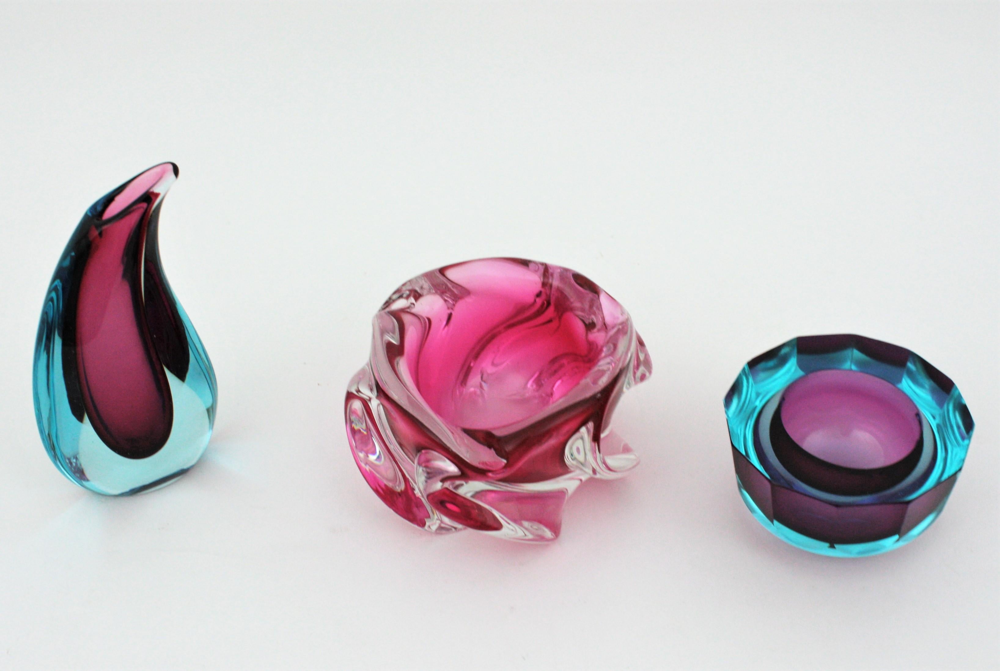 Alfredo Barbini Murano Sommerso Pink Clear Art Glass Bowl / Ashtray 8
