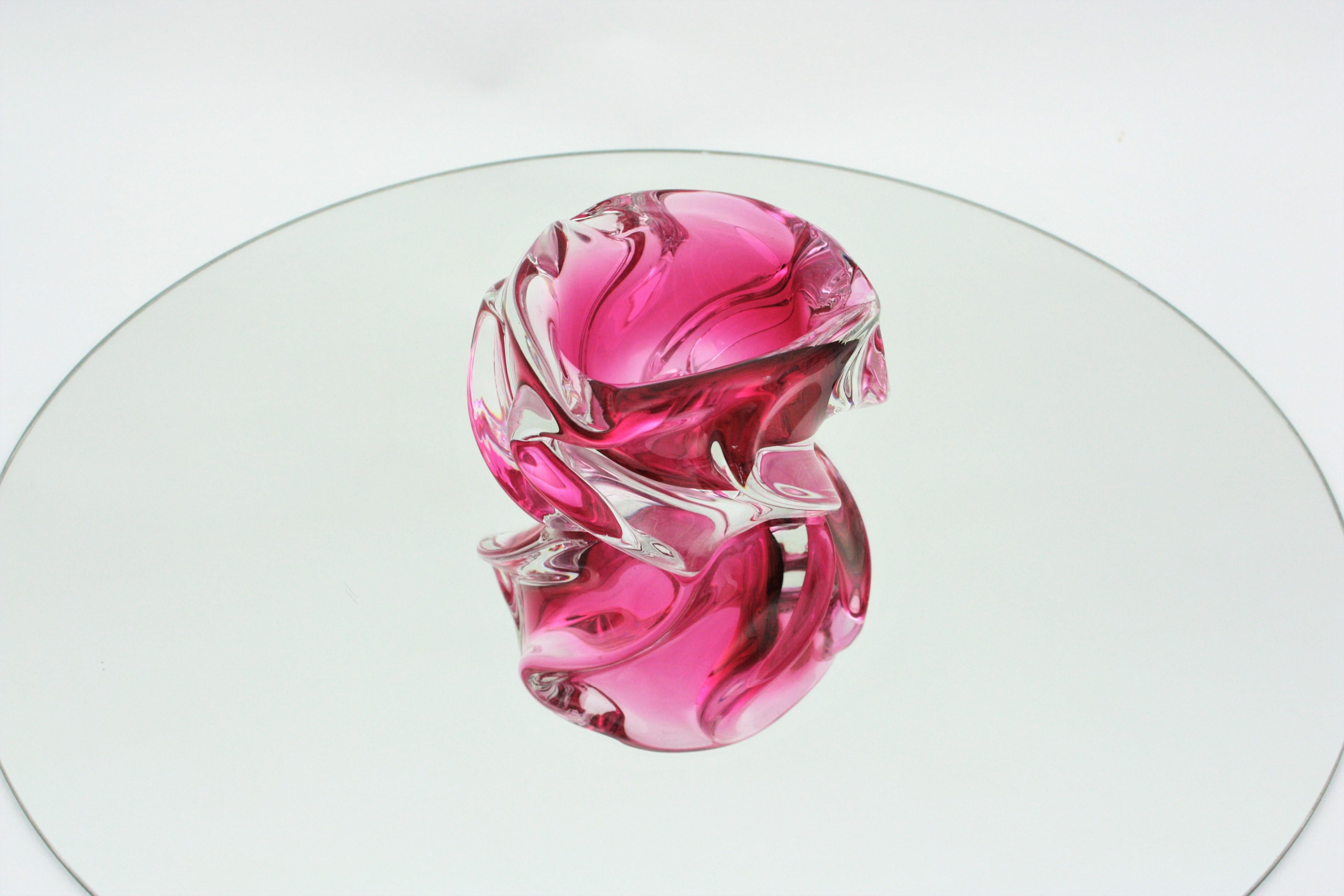 Alfredo Barbini Murano Sommerso Pink Clear Art Glass Bowl / Ashtray 9