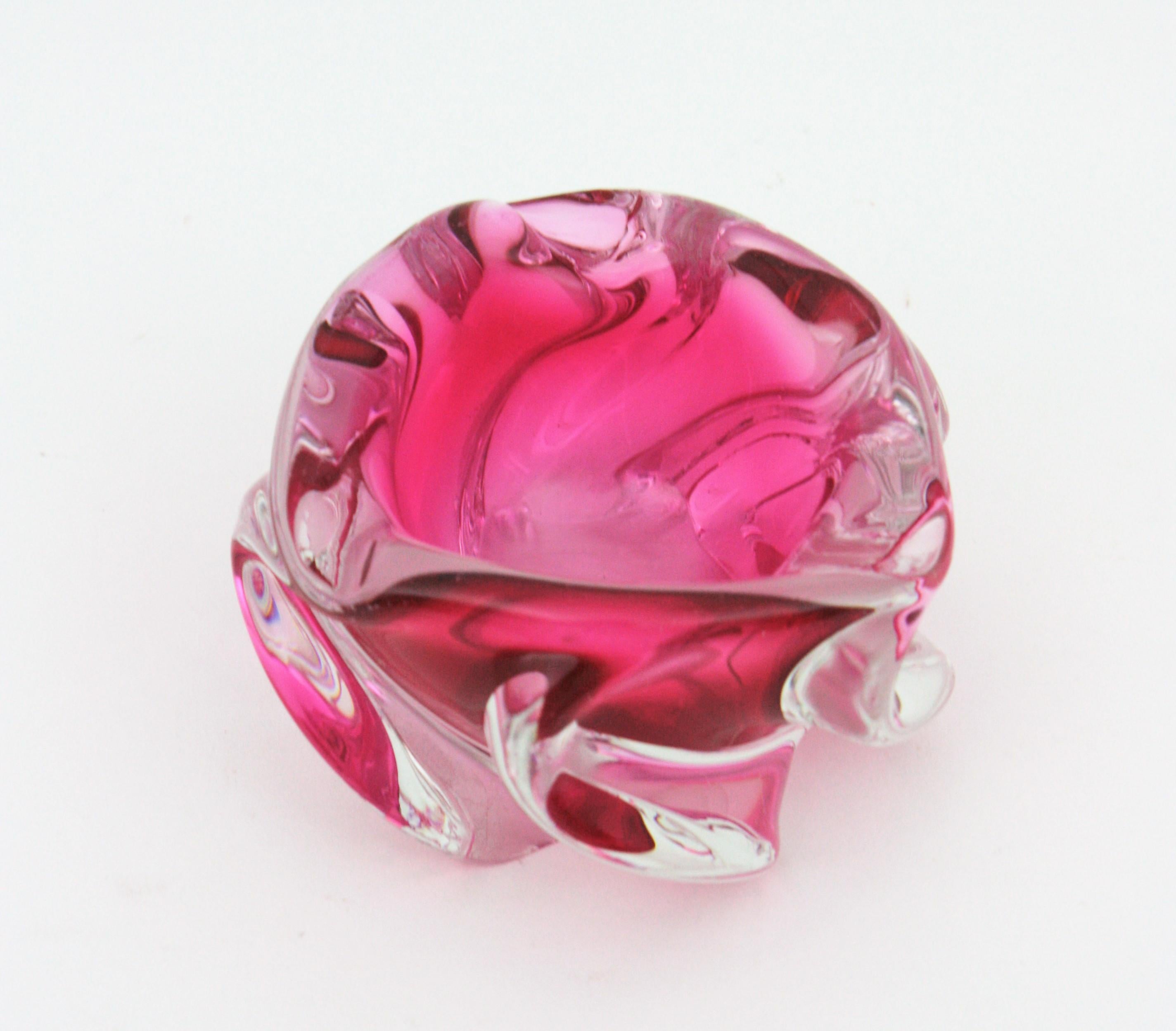 Alfredo Barbini Murano Sommerso Pink Clear Art Glass Bowl / Ashtray In Excellent Condition In Barcelona, ES