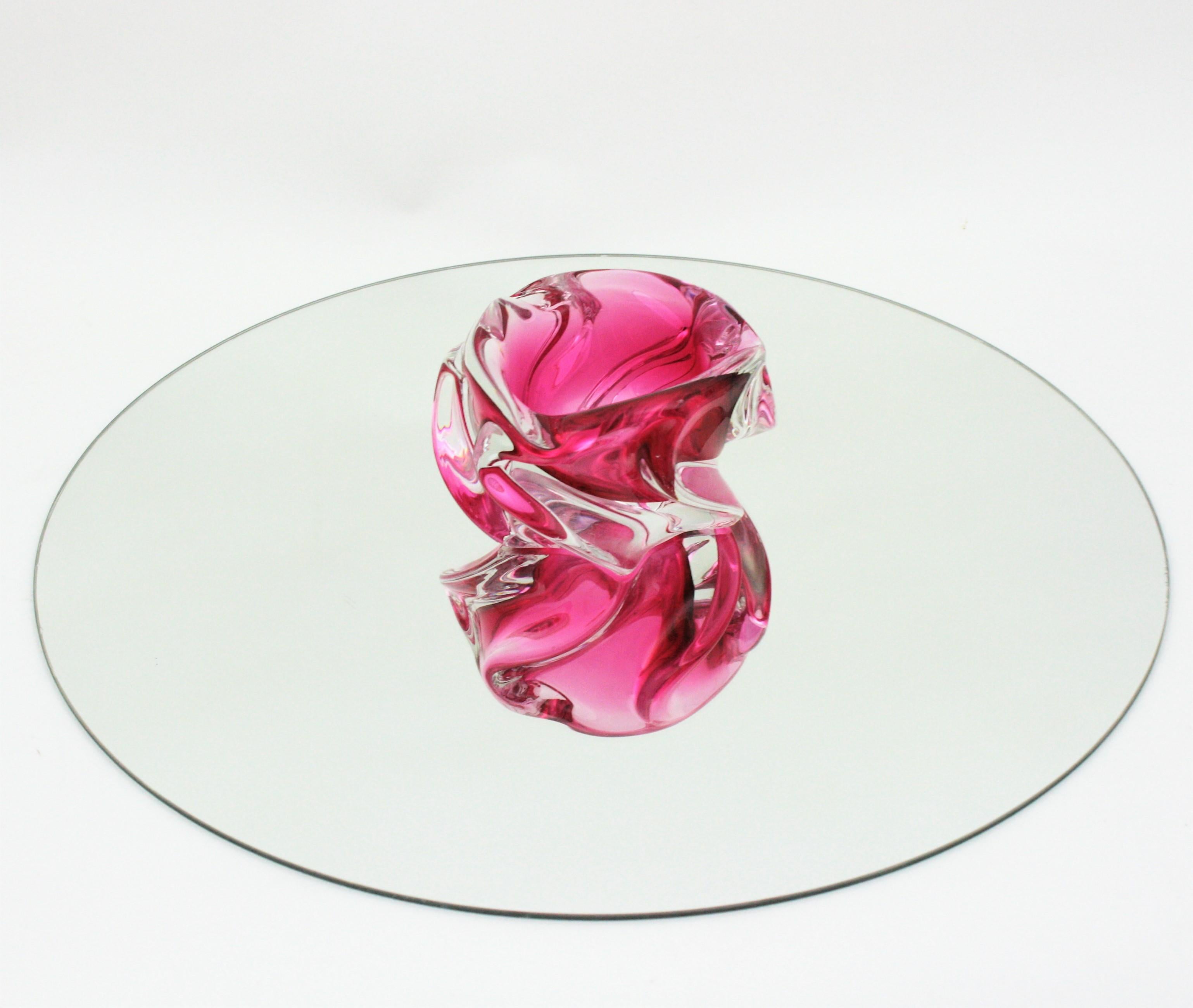 20th Century Alfredo Barbini Murano Sommerso Pink Clear Art Glass Bowl / Ashtray