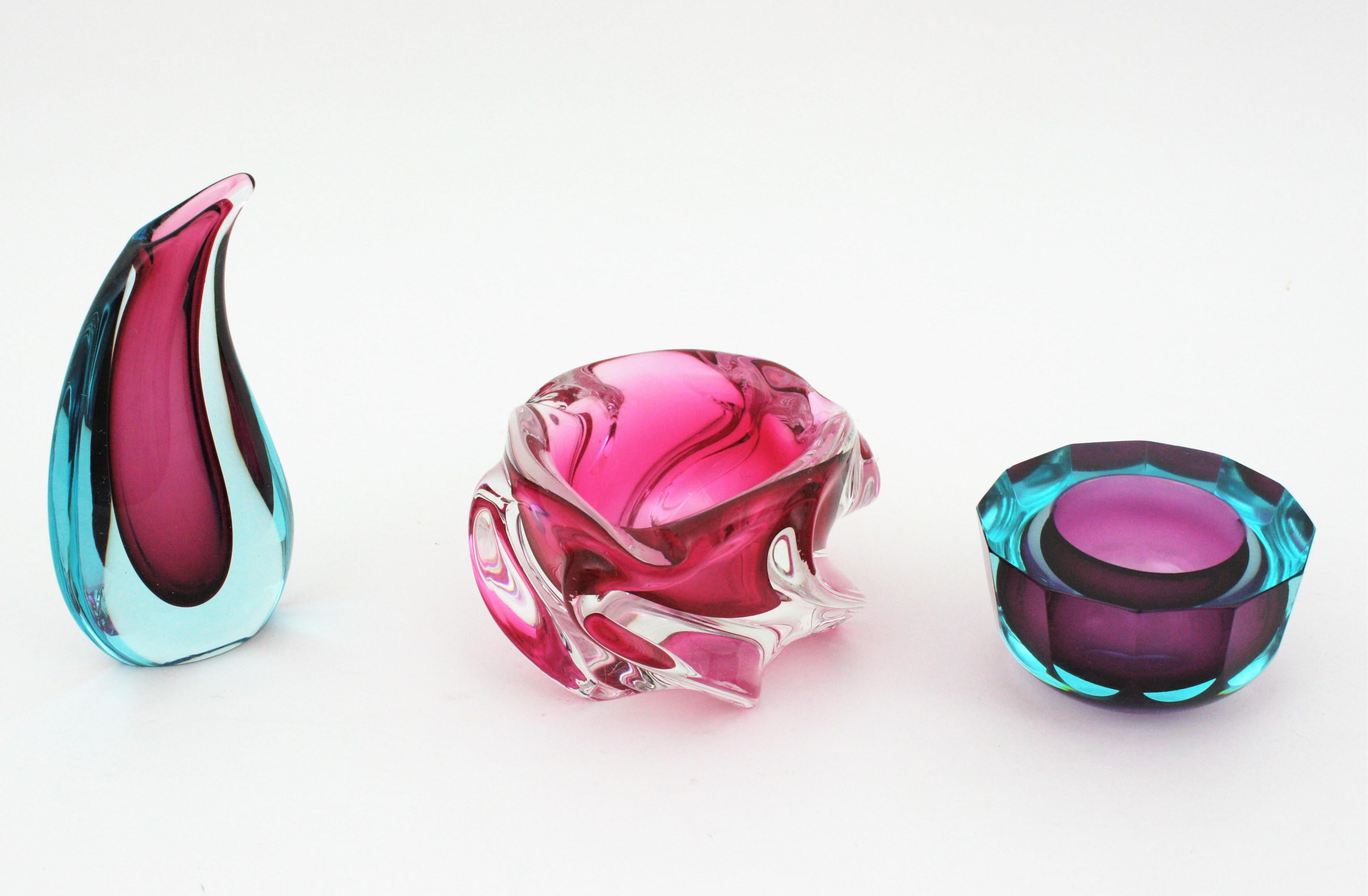 Alfredo Barbini Murano Sommerso Pink Clear Art Glass Bowl / Ashtray 1