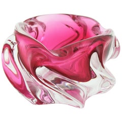 Alfredo Barbini Murano Sommerso Pink Clear Art Glass Bowl / Ashtray