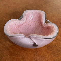 Alfredo Barbini Murano Pink and Gold Bullicante Bowl Cased Glass