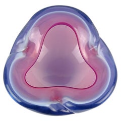 Alfredo Barbini Murano Pink Blue Opalescent Italian Art Glass Decorative Bowl