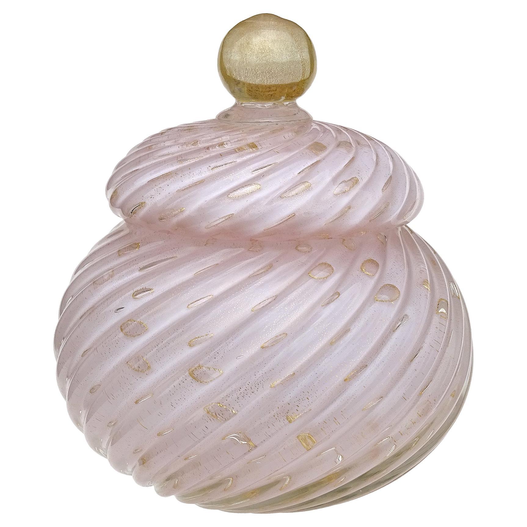 Alfredo Barbini Murano Pink Bubbles Gold Flecks Italian Art Glass Cookie Jar