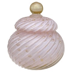Vintage Alfredo Barbini Murano Pink Bubbles Gold Flecks Italian Art Glass Cookie Jar