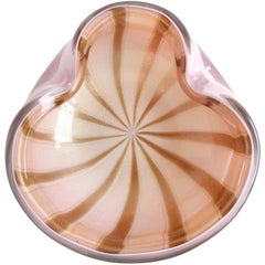Alfredo Barbini Murano Pink Gold Fleck Aventurine Stripes Italian Art Glass Bowl