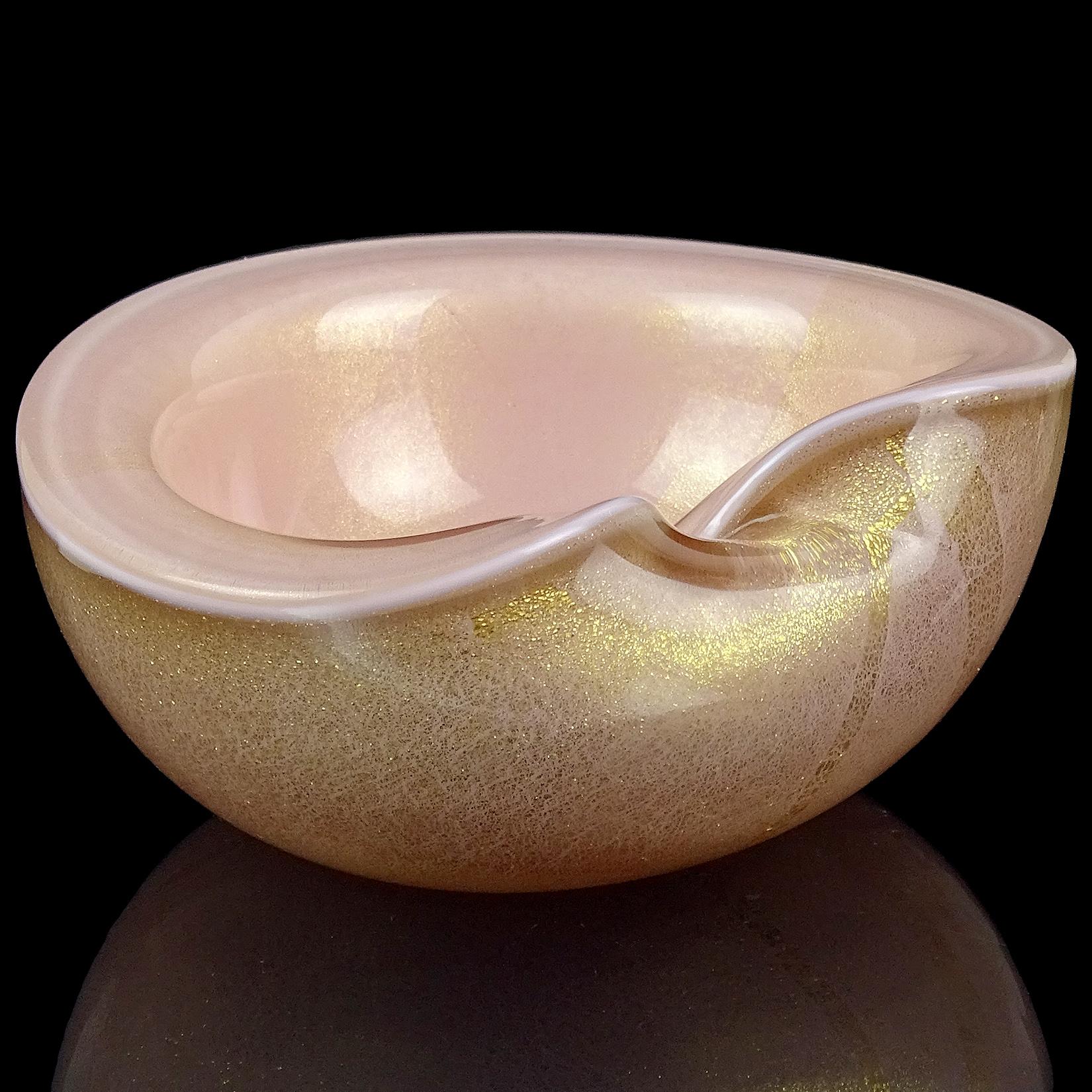 Mid-Century Modern Alfredo Barbini Murano Pink Gold Flecks Italian Art Glass Bowl Dish Ashtray
