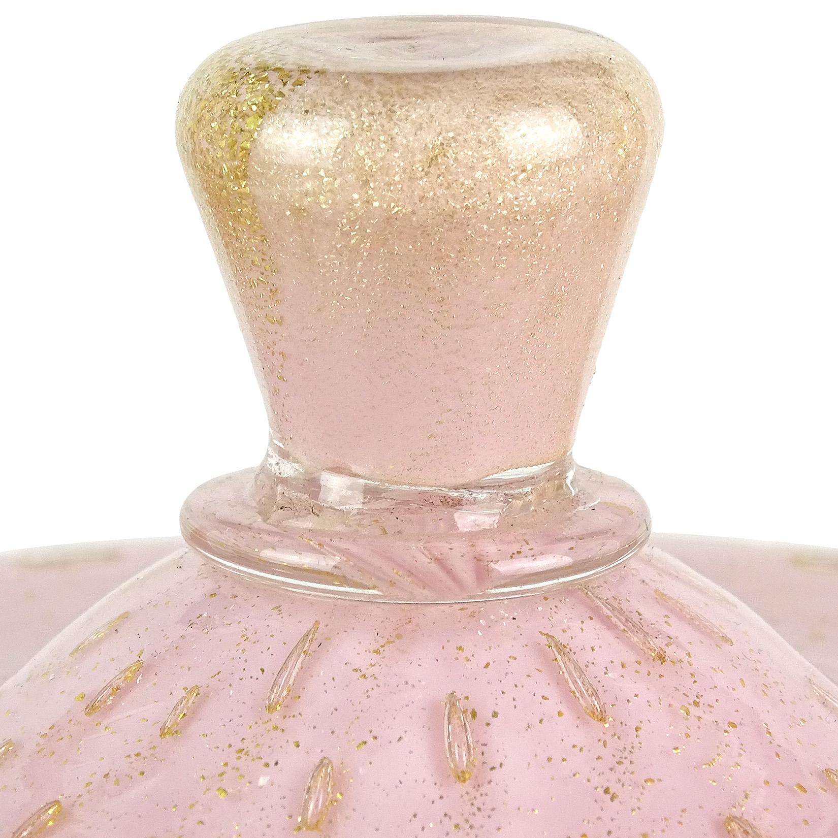 Hand-Crafted Alfredo Barbini Murano Pink Gold Flecks Italian Art Glass Powder Box Bottle Set