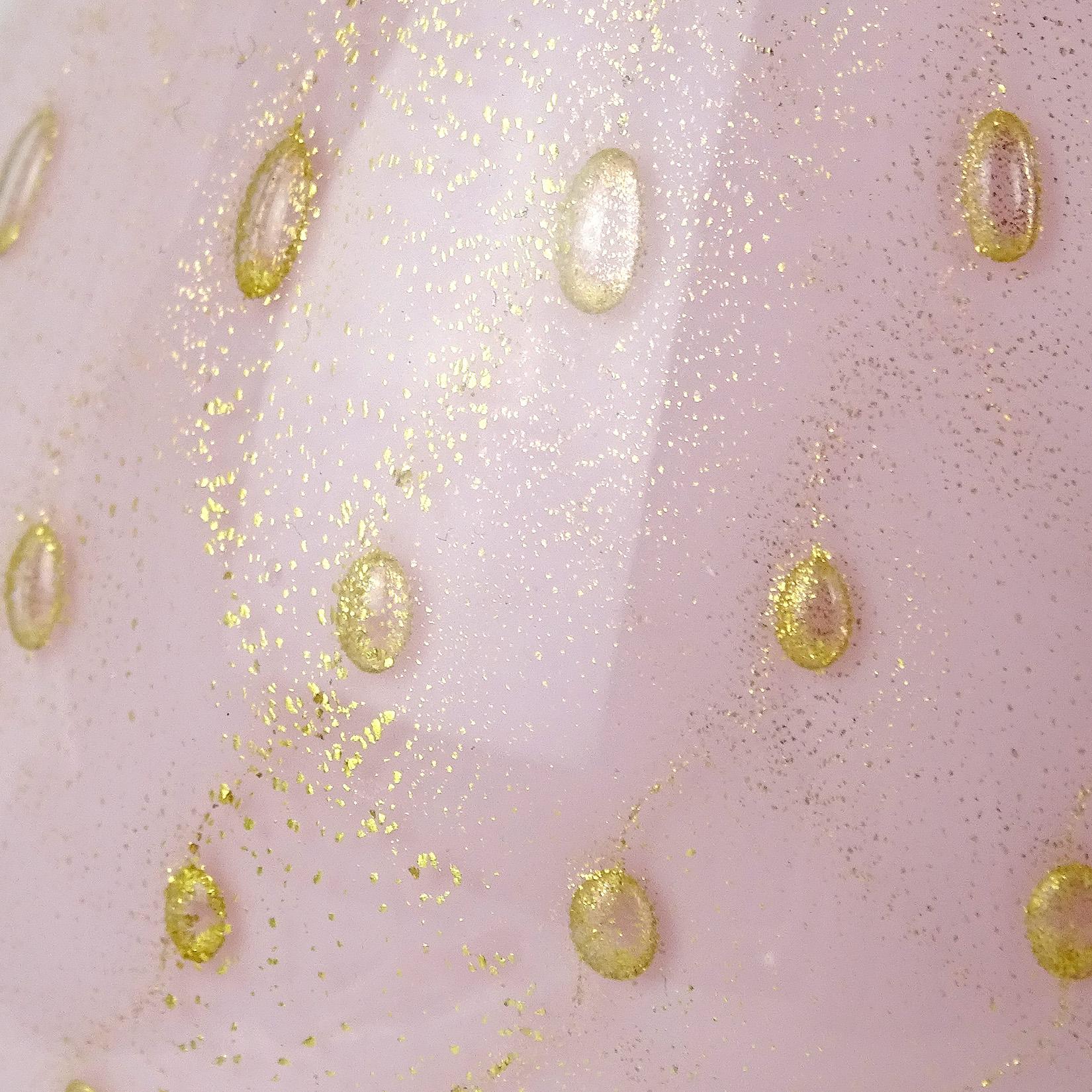 Alfredo Barbini Murano Pink Gold Flecks Italian Art Glass Powder Box Bottle Set In Good Condition In Kissimmee, FL