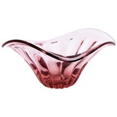 Alfredo Barbini Murano Pink Sommerso Ribbed Glass Centerpiece Bowl, 1950s