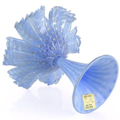 Alfredo Barbini Murano Powder Blue Gold Flecks Italian Art Glass Compote Bowl