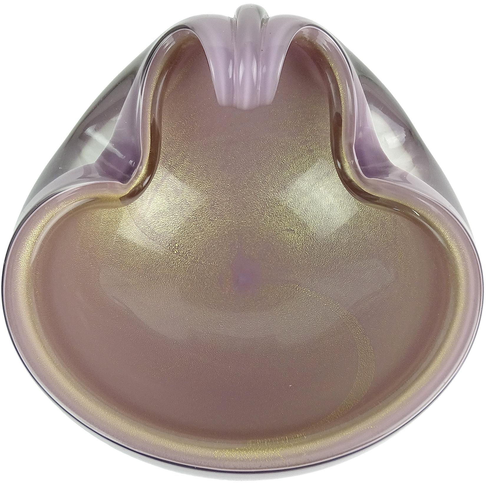 Mid-Century Modern Alfredo Barbini Murano Purple Gold Flecks Italian Art Glass Bowl Cigar Ashtray