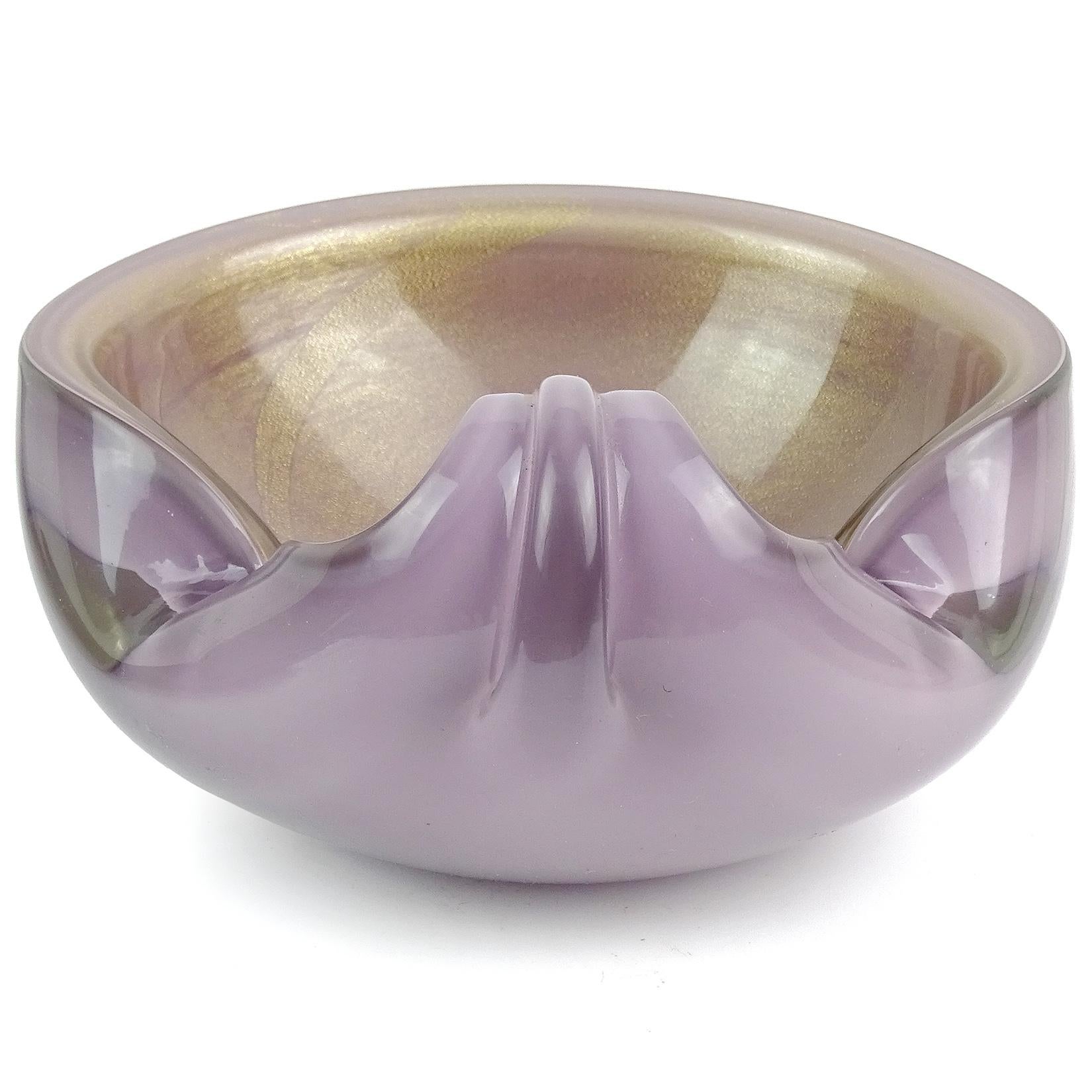 Alfredo Barbini Murano Purple Gold Flecks Italian Art Glass Bowl Cigar Ashtray In Good Condition In Kissimmee, FL