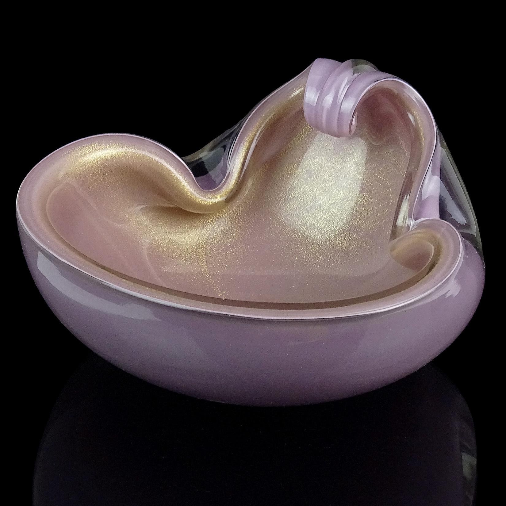 20th Century Alfredo Barbini Murano Purple Gold Flecks Italian Art Glass Bowl Cigar Ashtray
