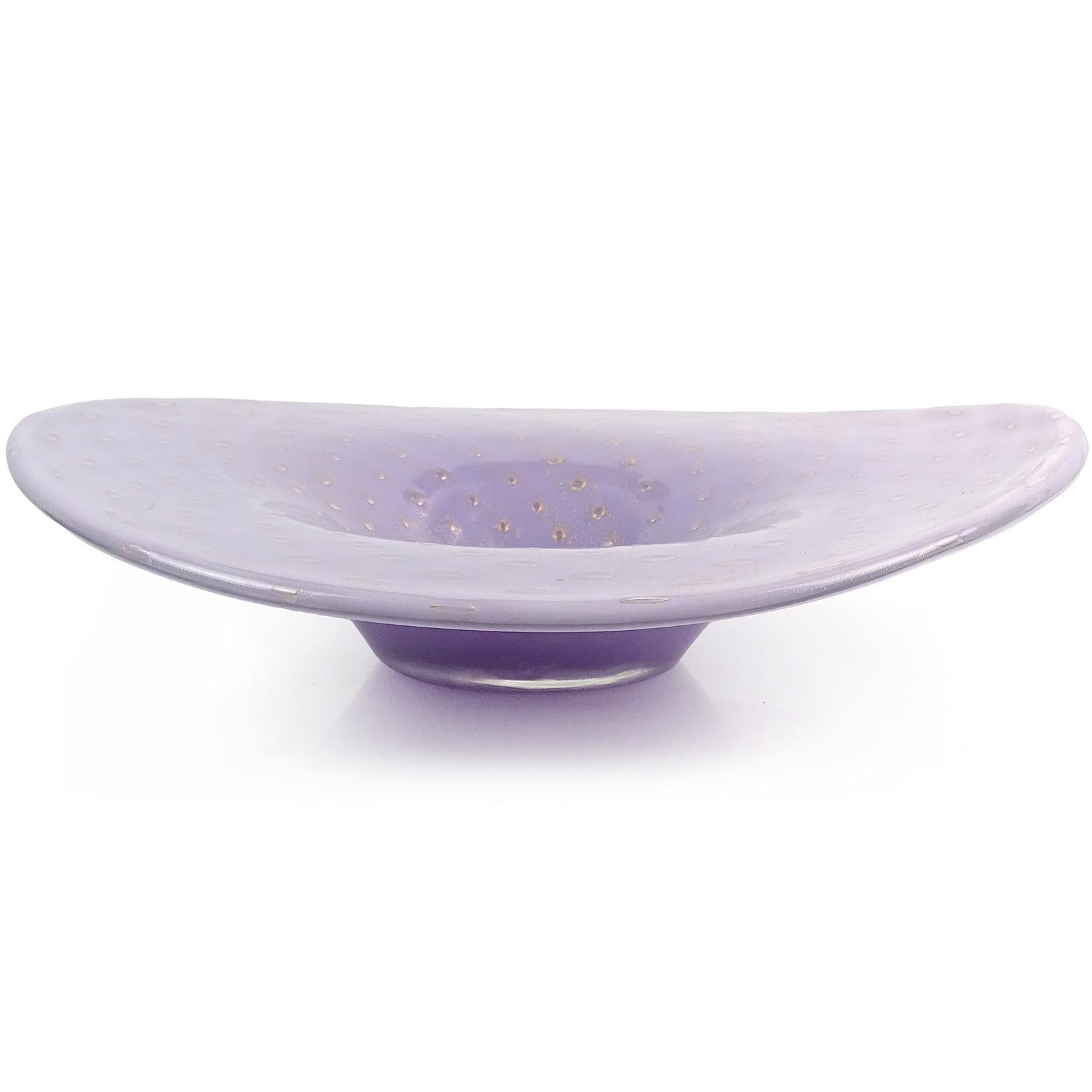 Hand-Crafted Alfredo Barbini Murano Purple Gold Flecks Italian Art Glass Centerpiece Bowl