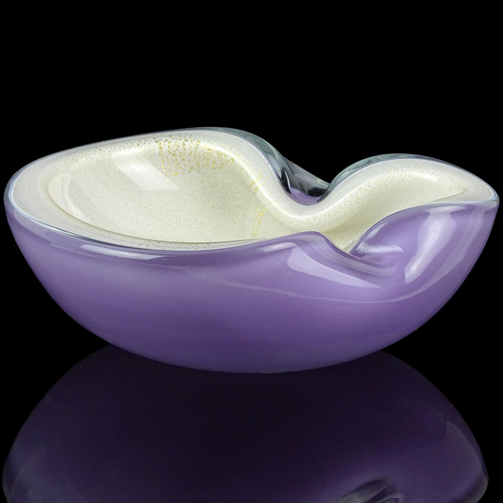 Hand-Crafted Alfredo Barbini Murano Purple White Gold Flecks Italian Art Glass Bowl Dish