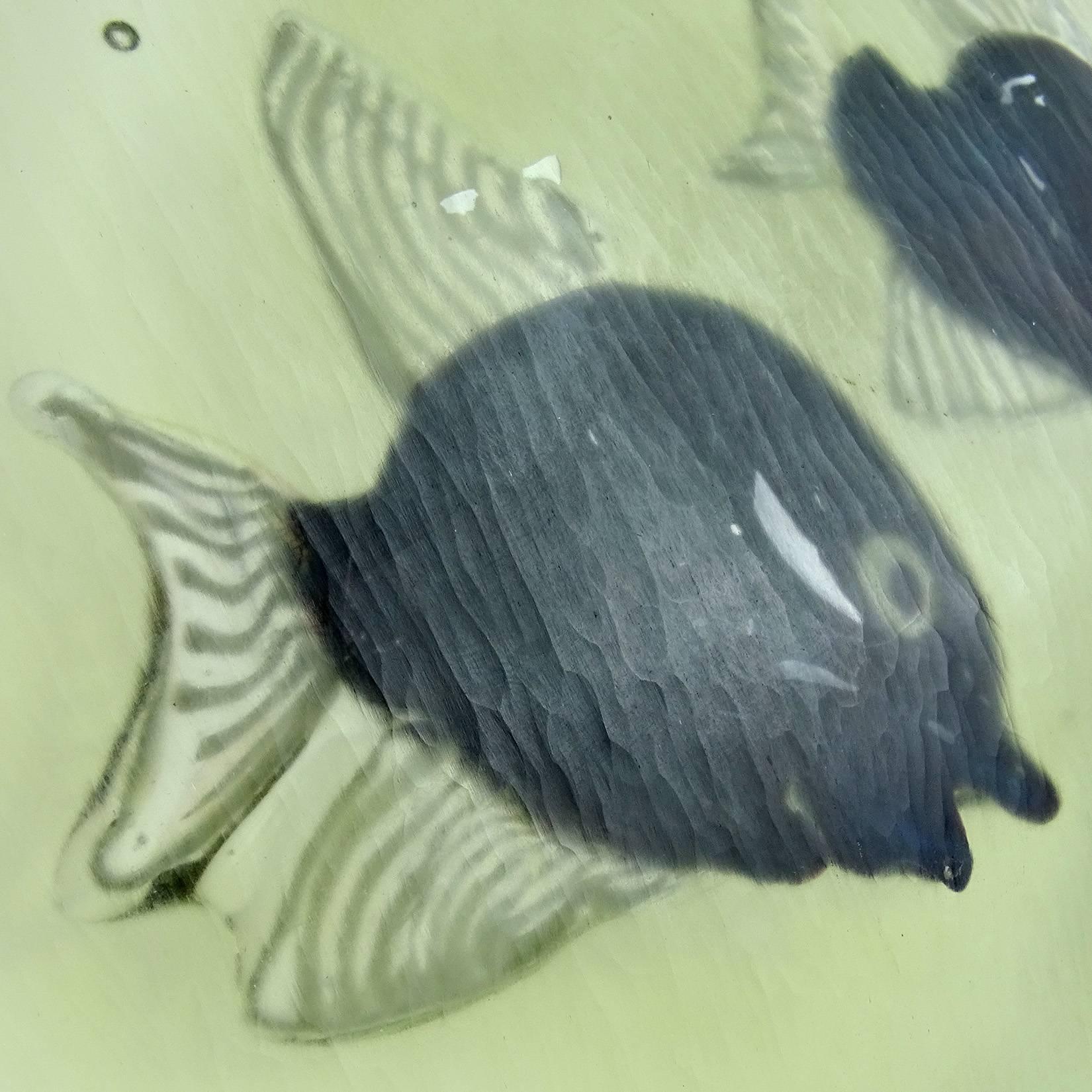 Alfredo Barbini Murano Signed Iridescent Fish Italian Art Glass Display Bowl In Good Condition For Sale In Kissimmee, FL