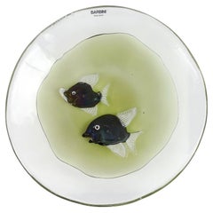 Alfredo Barbini Murano Signed Iridescent Fish Italian Art Glass Display Bowl