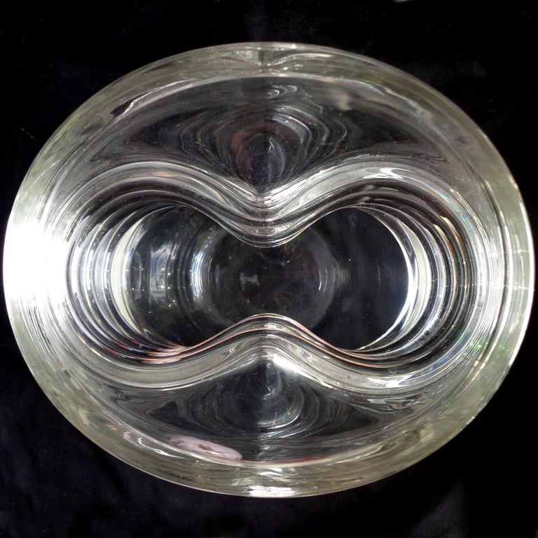 Hand-Crafted Alfredo Barbini Murano Signed Rib Cage Design Italian Art Glass Flower Vase For Sale