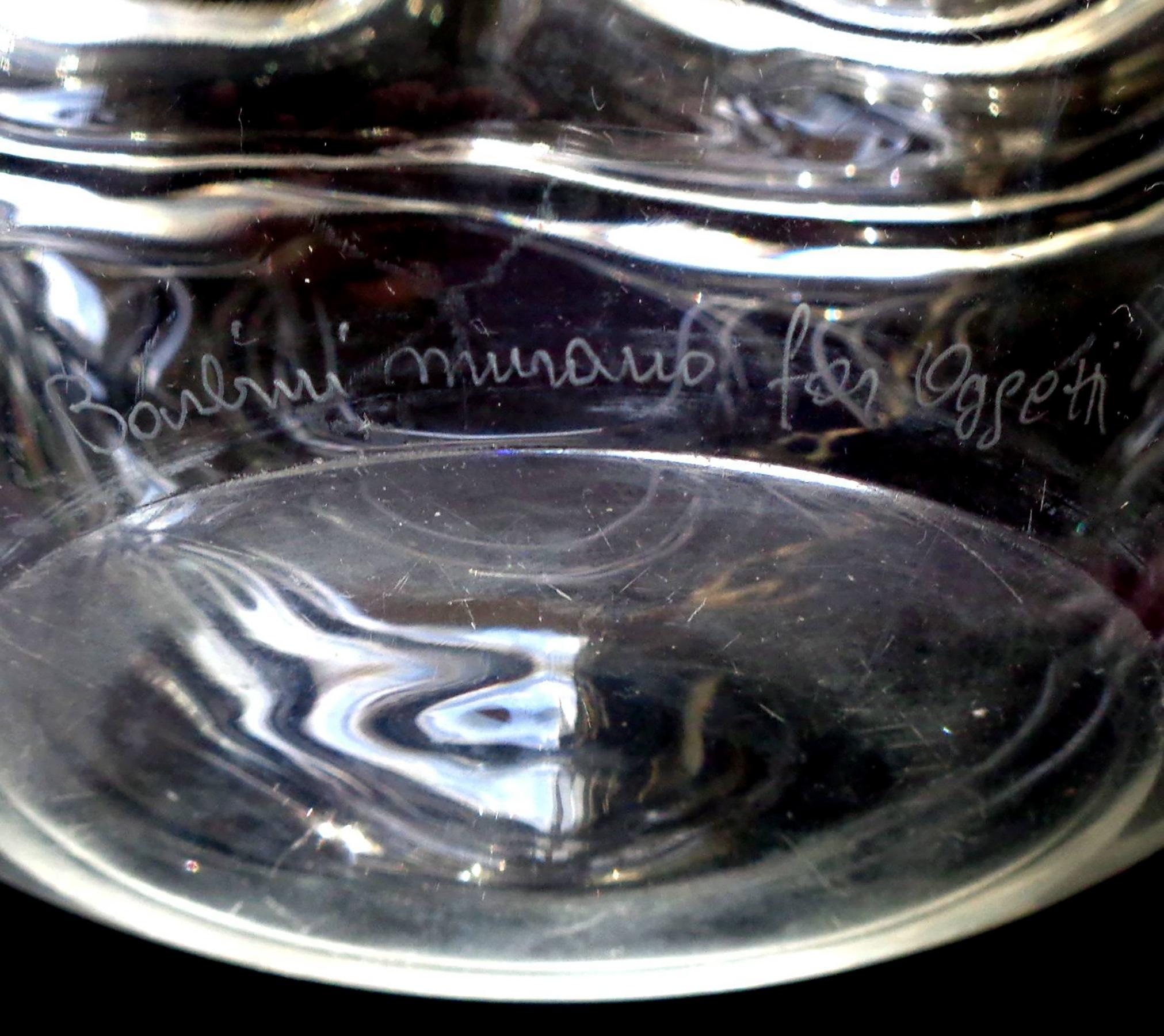 Alfredo Barbini Murano Signed Rib Cage Design Italian Art Glass Flower Vase In Good Condition In Kissimmee, FL
