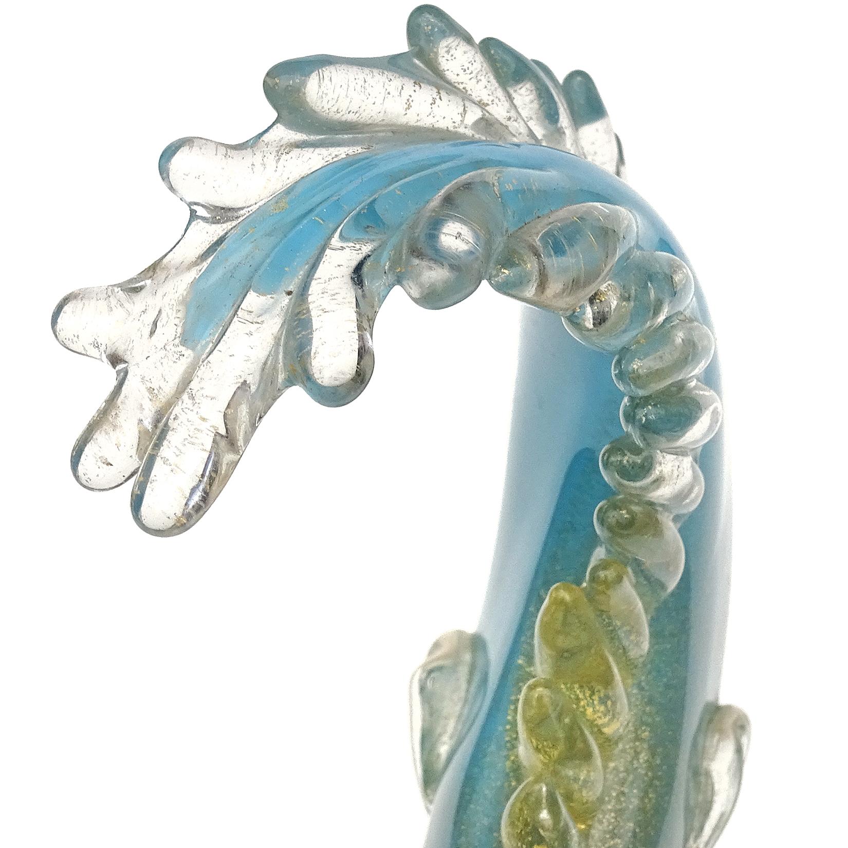 Hand-Crafted Alfredo Barbini Murano Sky Blue Gold Flecks Italian Art Glass Fish Sculpture