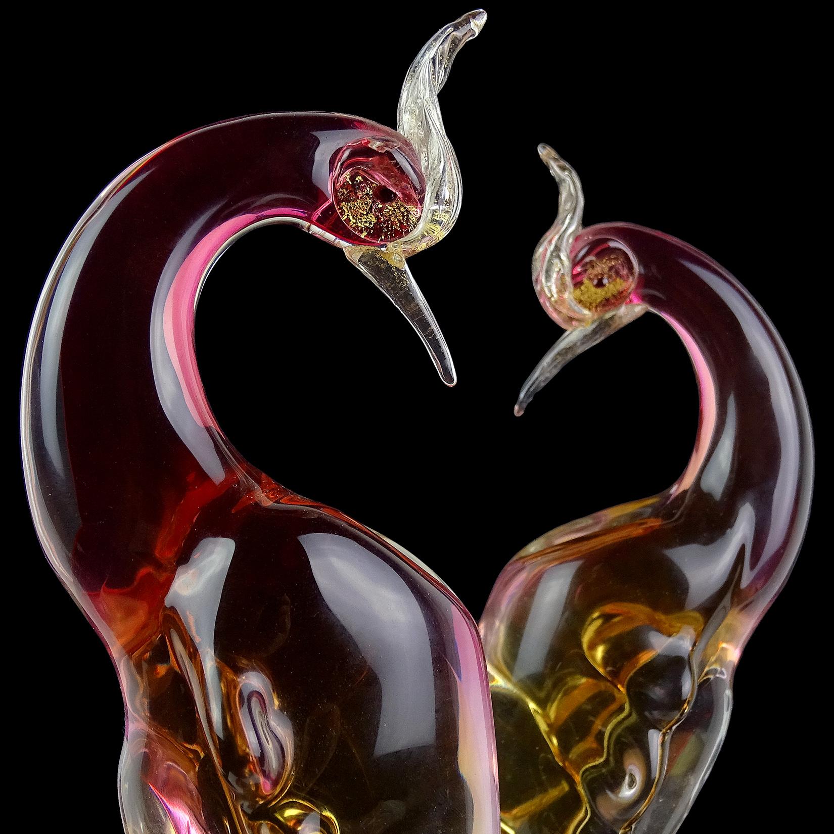 Alfredo Barbini Murano Sommerso Gold Fleck Italian Art Glass Pheasant Sculptures In Good Condition In Kissimmee, FL