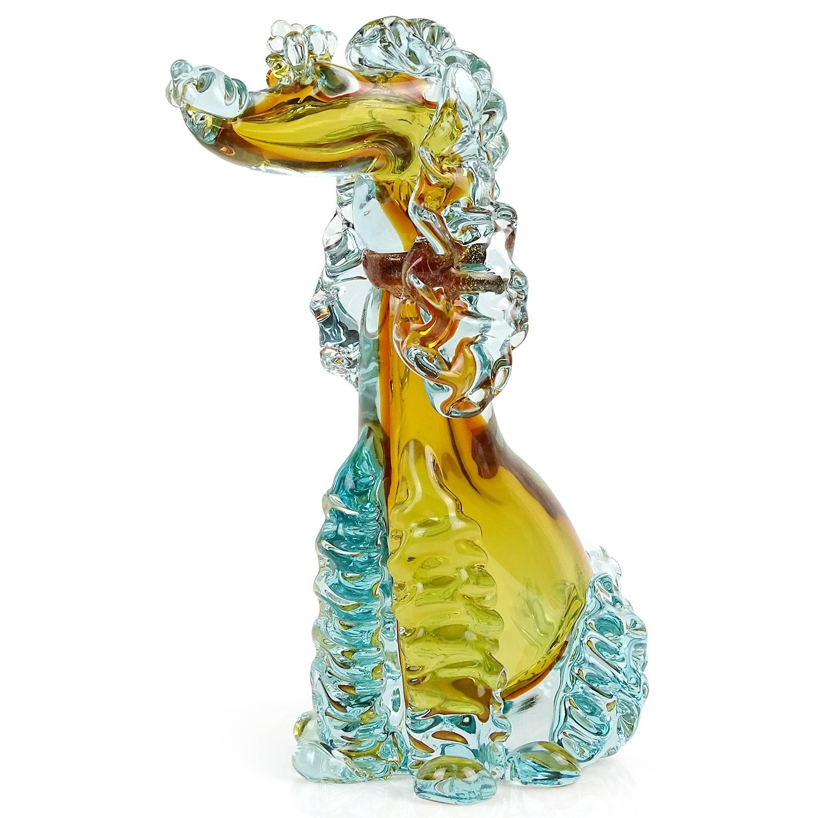 Hand-Crafted Alfredo Barbini Murano Sommerso Gold Italian Art Glass Poodle Dog Sculpture