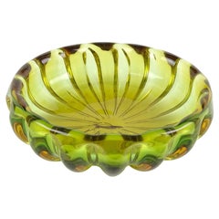 Vintage Alfredo Barbini Murano Sommerso Green Orange Ribbed Italian Art Glass Bowl Dish