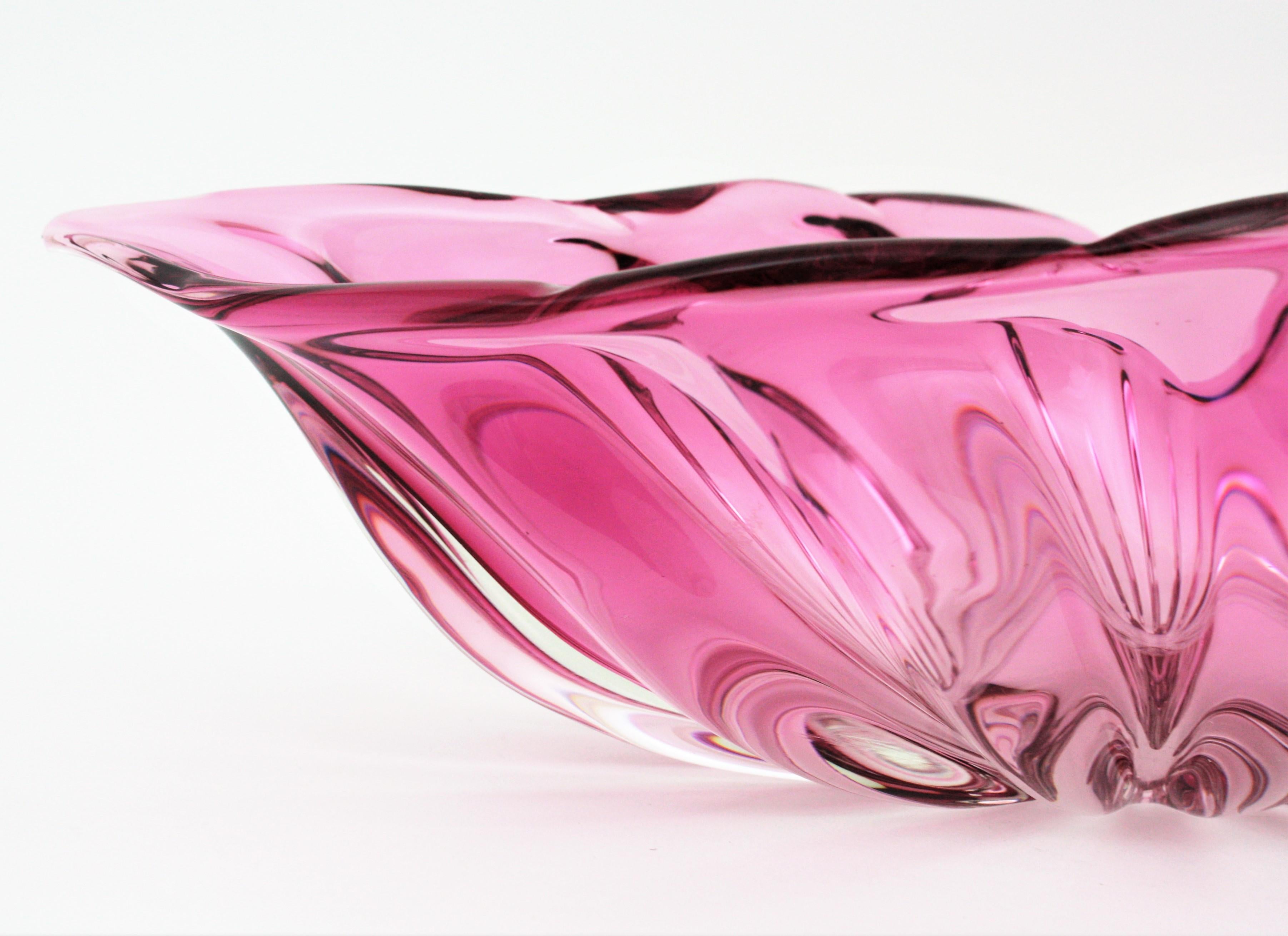 Alfredo Barbini Murano Sommerso Pink Art Glass Centerpiece Decorative Bowl For Sale 3