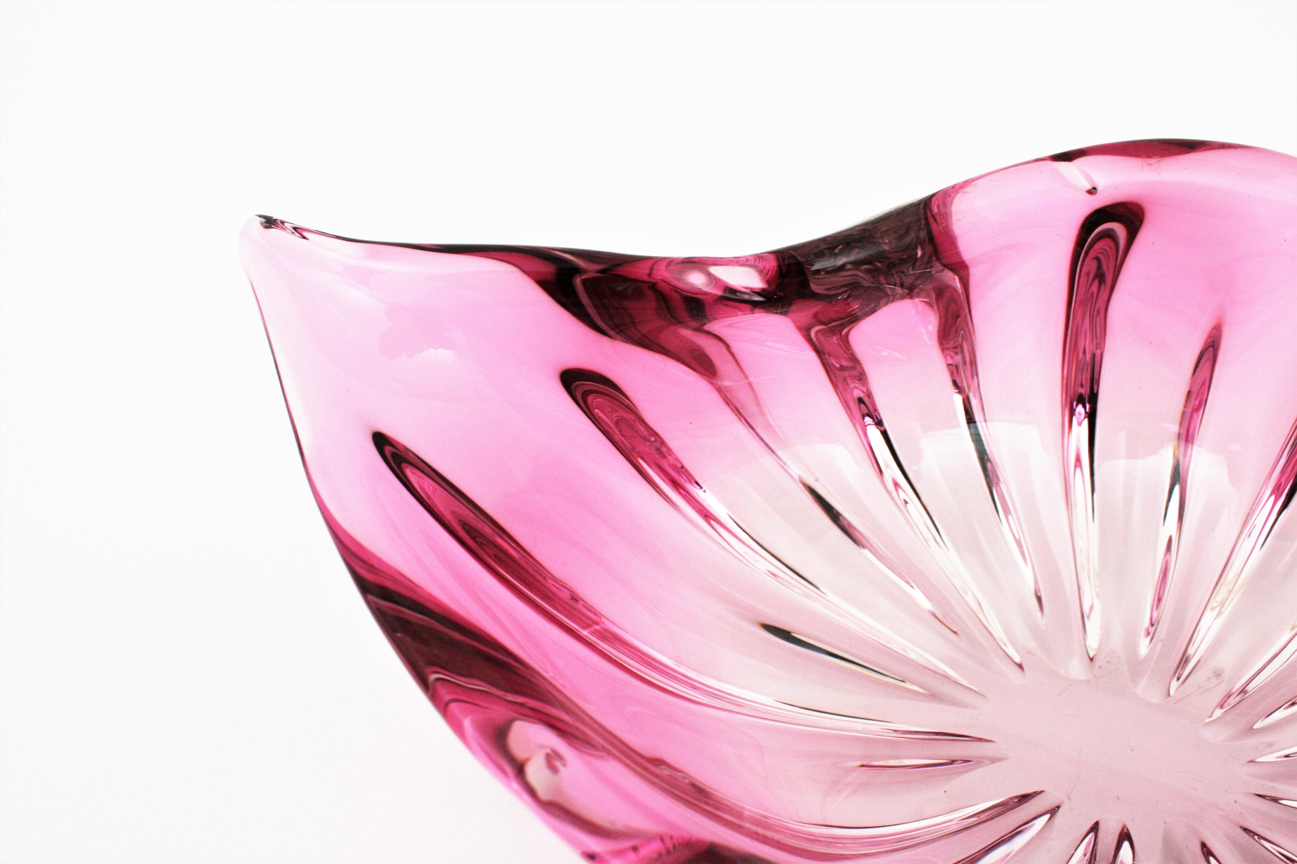 Alfredo Barbini Murano Sommerso Rosa Kunst Glas Centerpiece Dekorative Schale im Angebot 6
